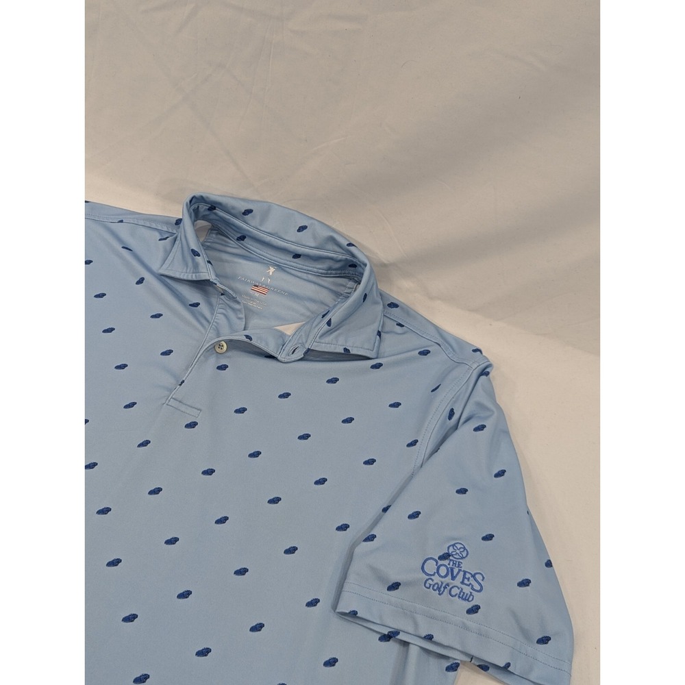 Fairway & Greene Polo Shirt Medium Blue Cars Print The Coves Golf Club EUC